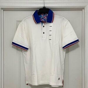 Classic White Polo Shirt with Blue and Red Trim